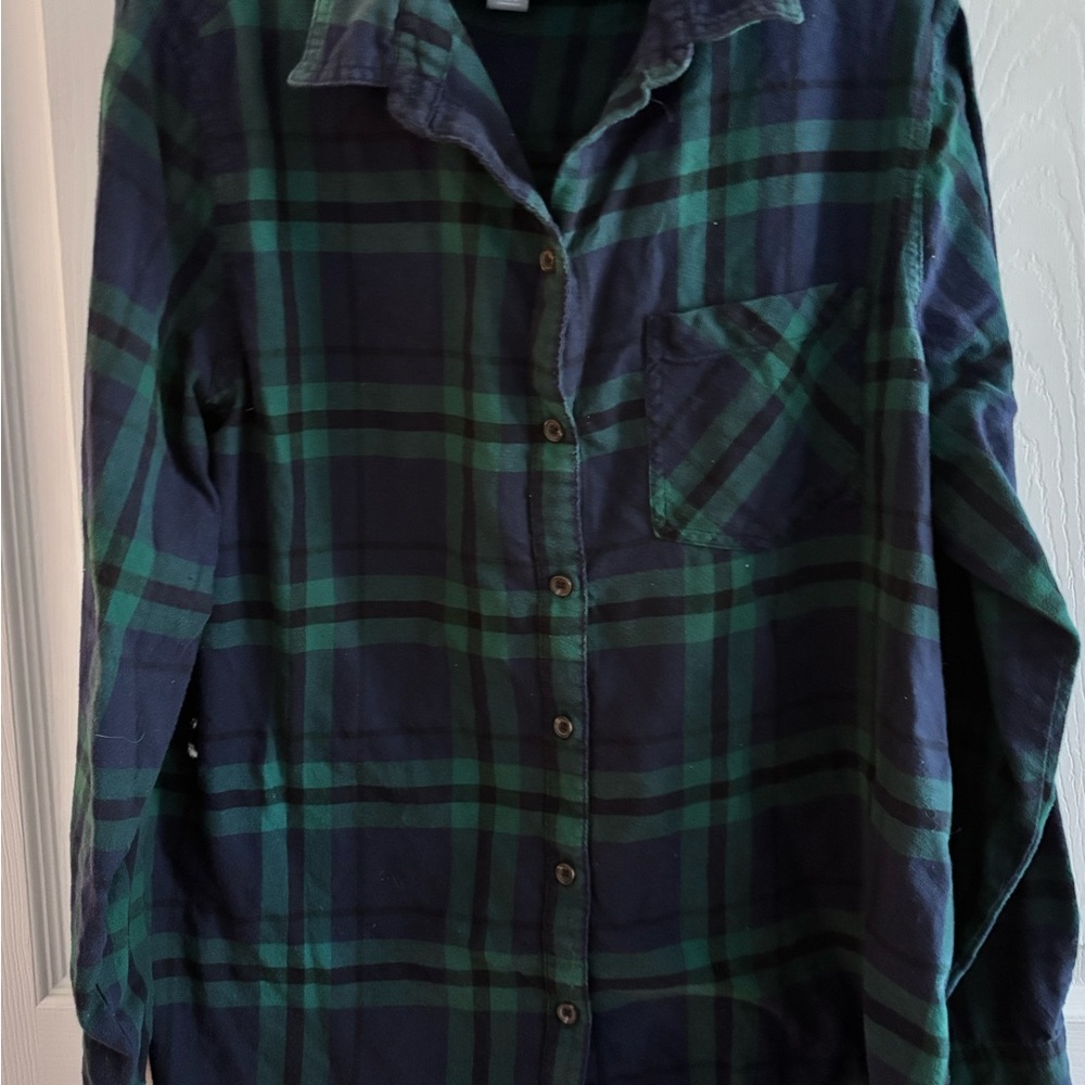 Green and Blue Plaid Button-Up Shirt